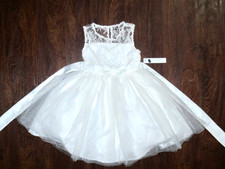 Tahari Girls Embroiderd Tulle Dress Size 5 White Special Occasion Party Wedding