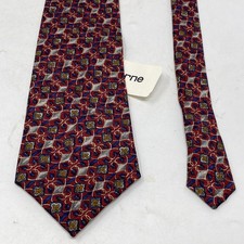 Vintage CLAIBORNE 100 Silk Tie Red Blue Flowers 4 X 57 New With Tags USA