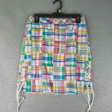 Talbots Patchwork Skirt Womens 2 Petite Pink Green Plaid Lace Up Lined Cotton