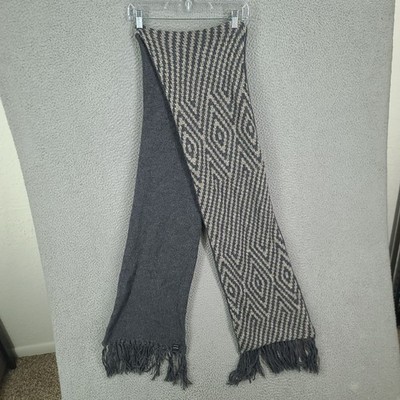 De Nada Scarf 60% Alpaca Wool Made In Peru Fringe 88 X 10 Inches Gray 2 Layer