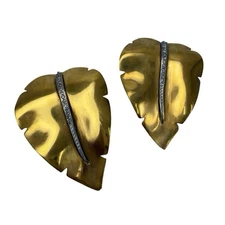 1940s HAND SIGNED Crown Trifari Alfred Philippe GOLD LEAVES Fur Dress Pin Clips