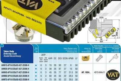 AKKO Fasfräser 60°AHM60-AP16-D35x65-A22-Z0306-H + 10x  APMT1604PDER-MD ER2350