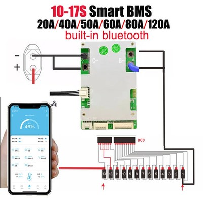 Integrierter Bluetooth JBD Smart BMS 7S 8S 10S 13S 14S 16S 17S Lithium Akku Prote