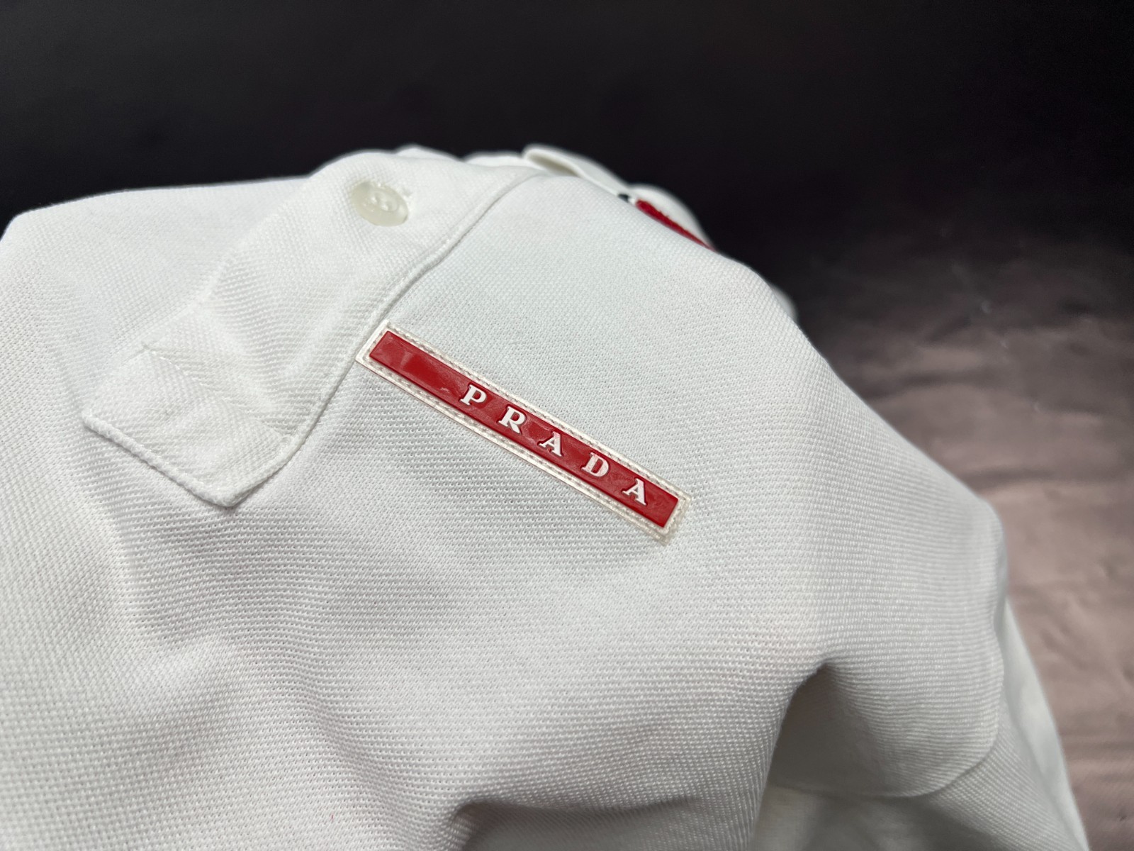 Auth Men's Prada White Two Striped Red Tab Cotton Collar Polo Shirt - M thumbnail 7