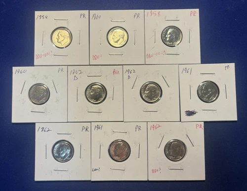 Lot of 10 90% Silver Dimes Uncirculated or Proof