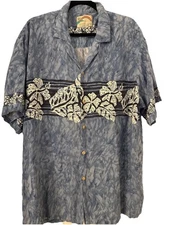 Vintage Paradise Found Mens Blue Shirt Size Xl Floral Hawaiian Aloha Button Up