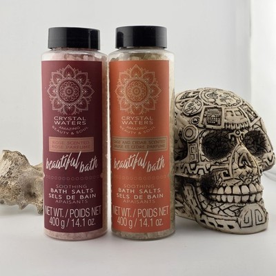 (2) Crystal Waters Beautiful Bath Scented Bath Salts Rose, Sage & Cedar 14.1 oz
