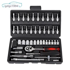 46Pcs Socket Wrench Set 1/4" Drive Ratchet Metric Kit Car Auto Truck Repair Tool