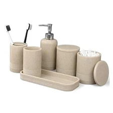 6-Piece Bathroom Accessories Set, Bathroom Accessory Set with Soap Beige