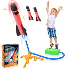 Kids Foam Rocket Launcher Garden Toy Stomp Powered Adjustable With 3 Rockets