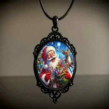 Christmas Holiday Themed Santa Reindeer Pendant Necklace