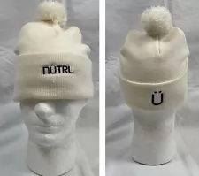 Nutrl Vodka Seltzer Knitted Beanie Hat Acrylic Pom Pom Off White