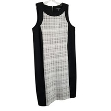 Sharagano Size 14W Dress Sleeveless Contrast Illusion Panels Stretch Knit Knee