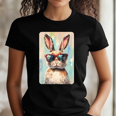 Frauen T-Shirt Kaninchen mit Sonnenbrille Motiv Baumwolle Größe S bis 3XL