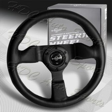 W-power 305mm 12 Black Premium Leather Grip 6-hole Black Spoke Steering Wheel