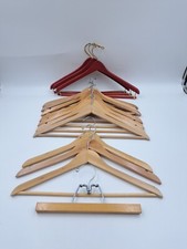 Lot Of 14 Vintage Wooden Clothes Hangers Pants Clamp Coats Jacket Beige Red