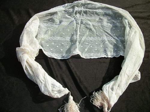 Embroidery Netting Scarf 3" Tassel Belt 16" x 55.5" Vintage SC105