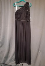 Davids Bridal Women Size 14 Long One-Shoulder Dress Solid Black Formal NWT
