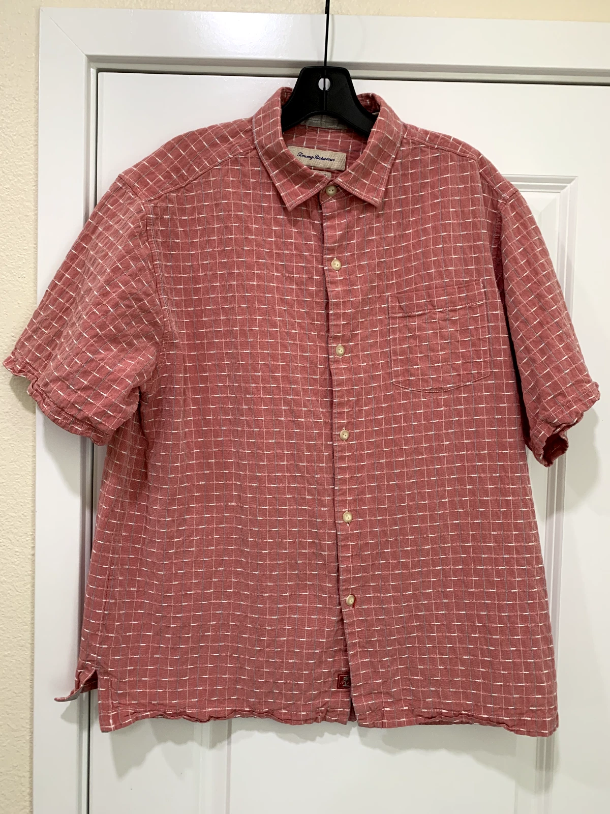 Tommy Bahama Shirt Mens Large Red Silk & Cotton Shirt Original Fit Textured