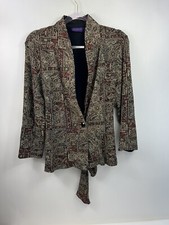 Metaphor Blazer Jacket Women's Sz L Black/red/gold Metallic Sparkle Long Sleeve