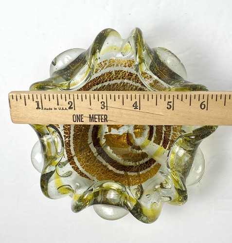 Vintage Murano Glass Bowl Flower Console Dish Rolled Edge Gold Silver UV GLOW - Picture 22 of 24