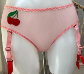 Agent Provocateur CHERRY 🍒 suspender big briefs L sheer pink NEW nylon vintage