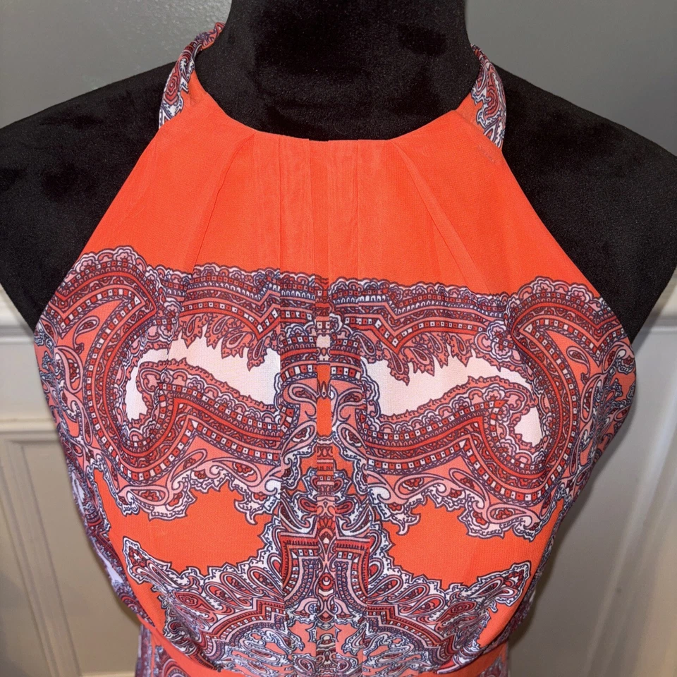 Vestido maxi halter boho estampado pañuelo naranja sandra darren talla 10 Foto 2 de 4