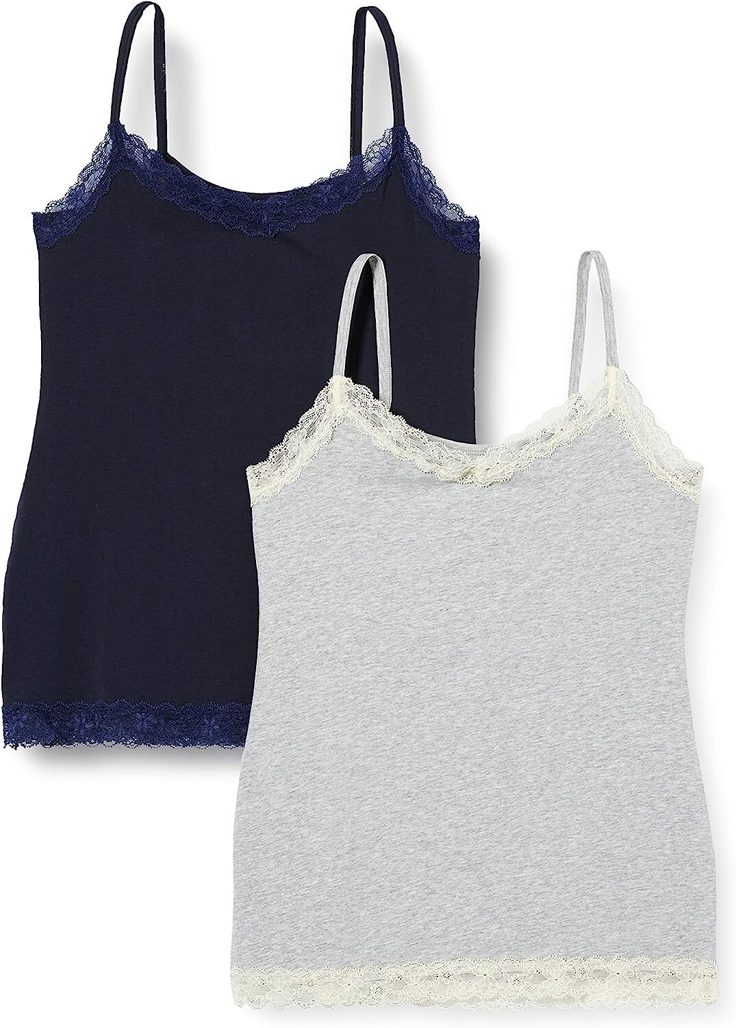 Iris & Lilly Women's Cotton Camisole, Pack of 2, Grey Heather/Navy, 12