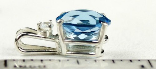 925 Sterling Silver Pendant, Swiss Blue Topaz, SP020 - Picture 4 of 4