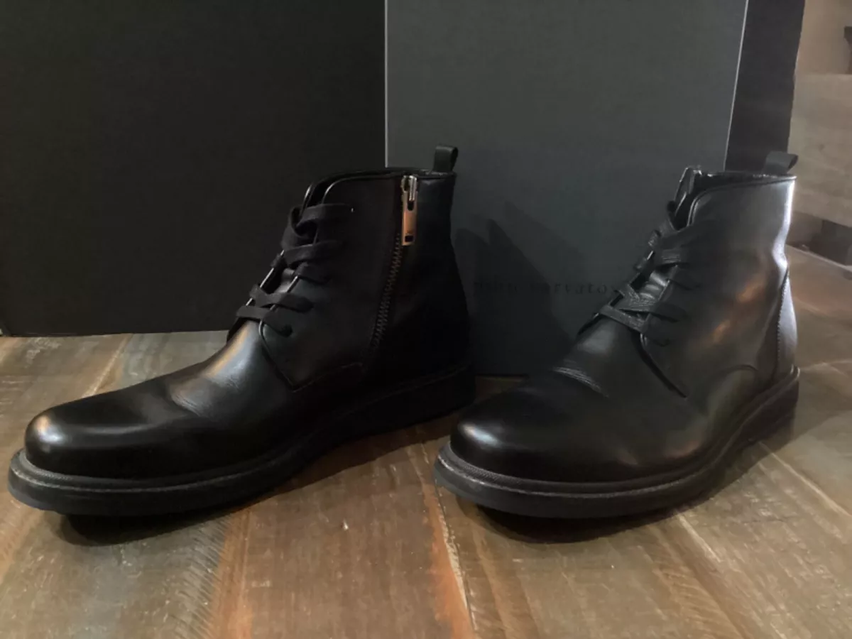 JOHN VARVATOS Brooklyn Lug Lace side zip Black Leather ankle Boots
