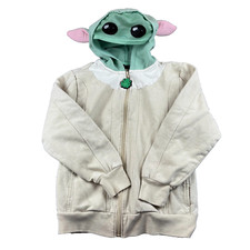 Star Wars Yoda Hoodie Youth Medium Beige Cotton Mandalorian Pockets Full Zip