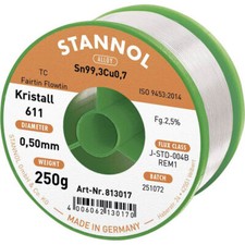 Stannol 813017 Kristall 611 Solder Lead-Free 250g 0.5mm Sn99.3Cu0.7
