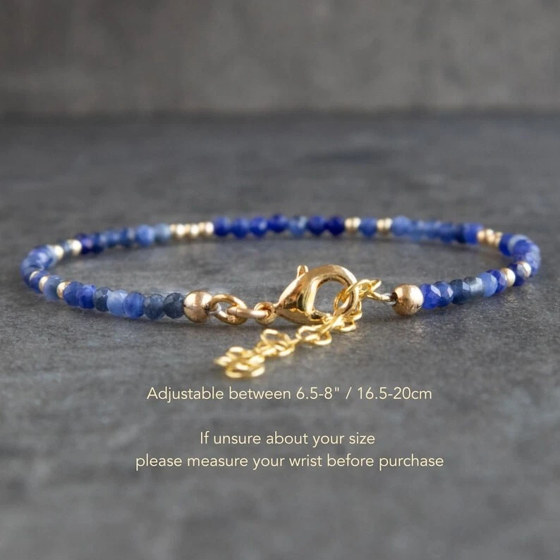 A++ Natural Lapis Lazuli Faceted Round Gemstone Gold Filled Beads 6-8" Bracelet - Image 4 of 4