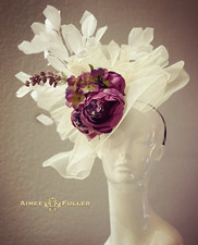 Royal Ascot Fascinator Kentucky Derby Hat Dark Eggplant Purple Cream Easter Hat