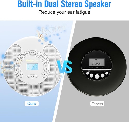 Portable CD Player with Bluetooth - Rechargeable Walkman for Car - Built-in Spea - Picture 2 of 7