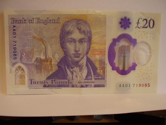 AA01 £20 THE QUEEN  Twenty Pound Note AA Prefix AA01 719085  J TURNER