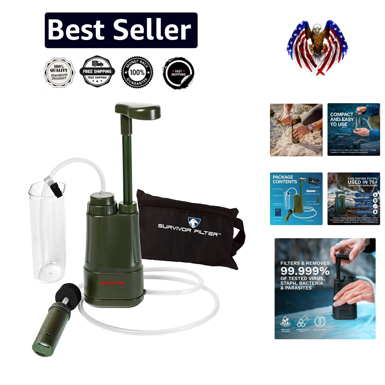 Compact Handheld Water Filter with 500ml/min Flow Rate for Outdoor Adventures