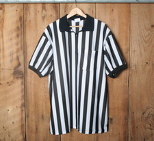 Vintage MAJESTIC Black White Striped 1/4 Zip Collared Referee Shirt Sz. XL