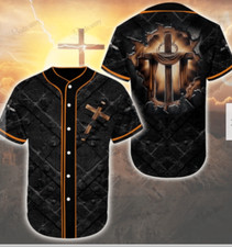 Jesus Christian Cross Crack 3D BASEBALL JERSEY SHIRT US Size Fathers Day Gift