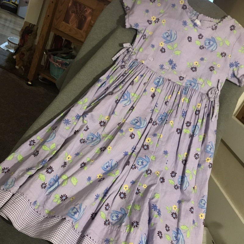 HEARTS AND FLOWERS LAVENDER FLOWERS AND CHECKS GIRLS DRESS SZ 8