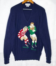 James Pringle Cashmere Sweater Size 44 Mens Rugby Made In Scotland Navy Blue