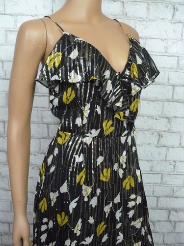 $448 Joie Kenny Black Floral Metallic Stripe Ruffle Wrap Dress XS 0 2 NWT J498 - Picture 5 of 9
