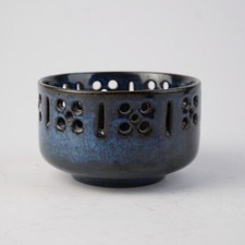 Bornholm Marianne Stark Durchbruch Vase Schale blau Studiokeramik Signiert