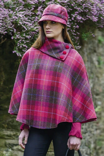 Mucros Weavers Irish Plaid Poncho for Women's Made in Ireland 100% Irish Wool