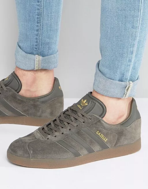 Adidas Gazelle Utility Grey Suede Gum Brown GOLD Sneakers BB2754 Mens Sz 8 | eBay