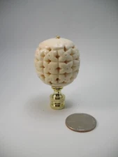 Lamp Finial Off White "Woven" Bone Ball Sphere Brass Hardware 2 1/8" tall MM72