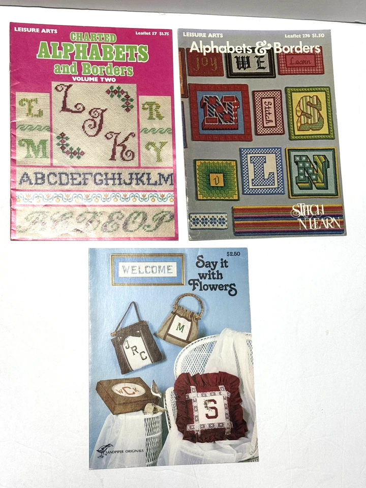Lot of  9 Vintage Designs Cross-Stitch Alphabet, Borders, Monograms, Kitchen - Image 2 of 4