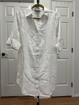 Club Z Collection Women White Small Cover Up Roll Tab Sleeves Button Down 0046
