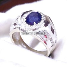 Blue Sapphire Oval Cut Gemstone With 925 Sterling Silver Ring For Men's A230