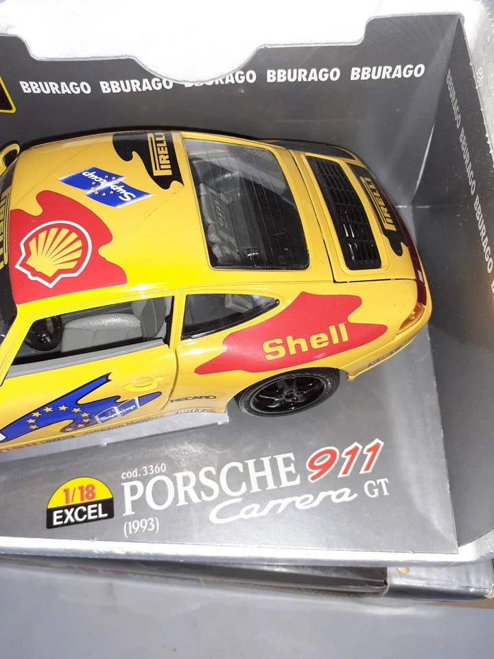 BURAGO 1/18 Scala Diecast 3360 Porsche 911 Carrera Gt 1993 #1 Giallo - Immagine 4 di 4